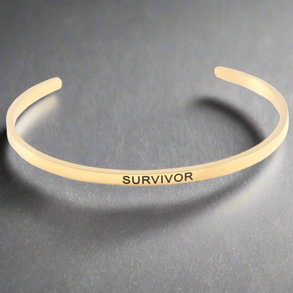 Stainless Steel Gold Tone Survivor Bracelet Inspirational Symbolic - Picture 4 of 9